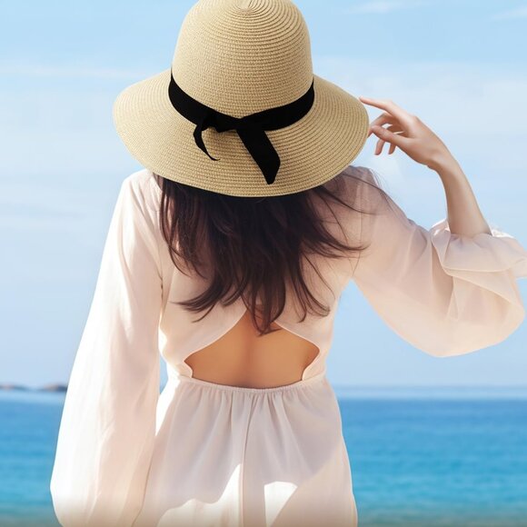 2XL/XL/L/M/S Womens Straw Hat,Wide Brim Sun Protection Beach Hats,UPF 50+ Floppy - Picture 6 of 7